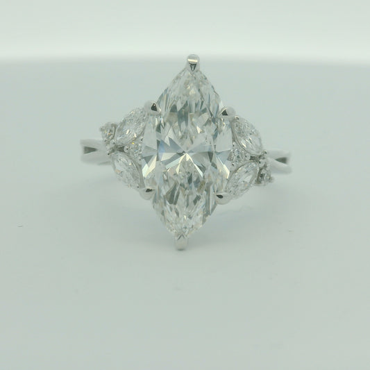 14K WHITE GOLD MARQUISE/ROUND DIAMOND LAB GROWN 3.50CTW SIZE 7 4.3G