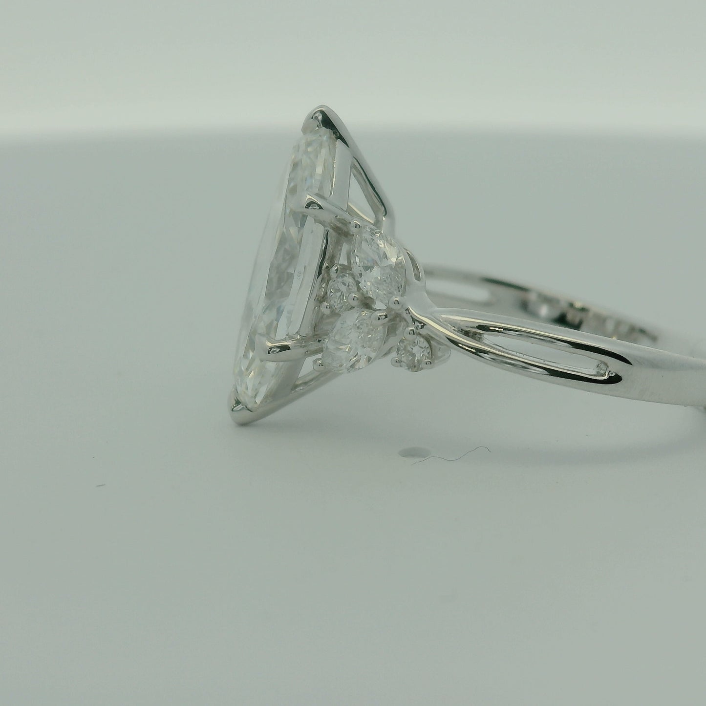 14K WHITE GOLD MARQUISE/ROUND DIAMOND LAB GROWN 3.50CTW SIZE 7 4.3G