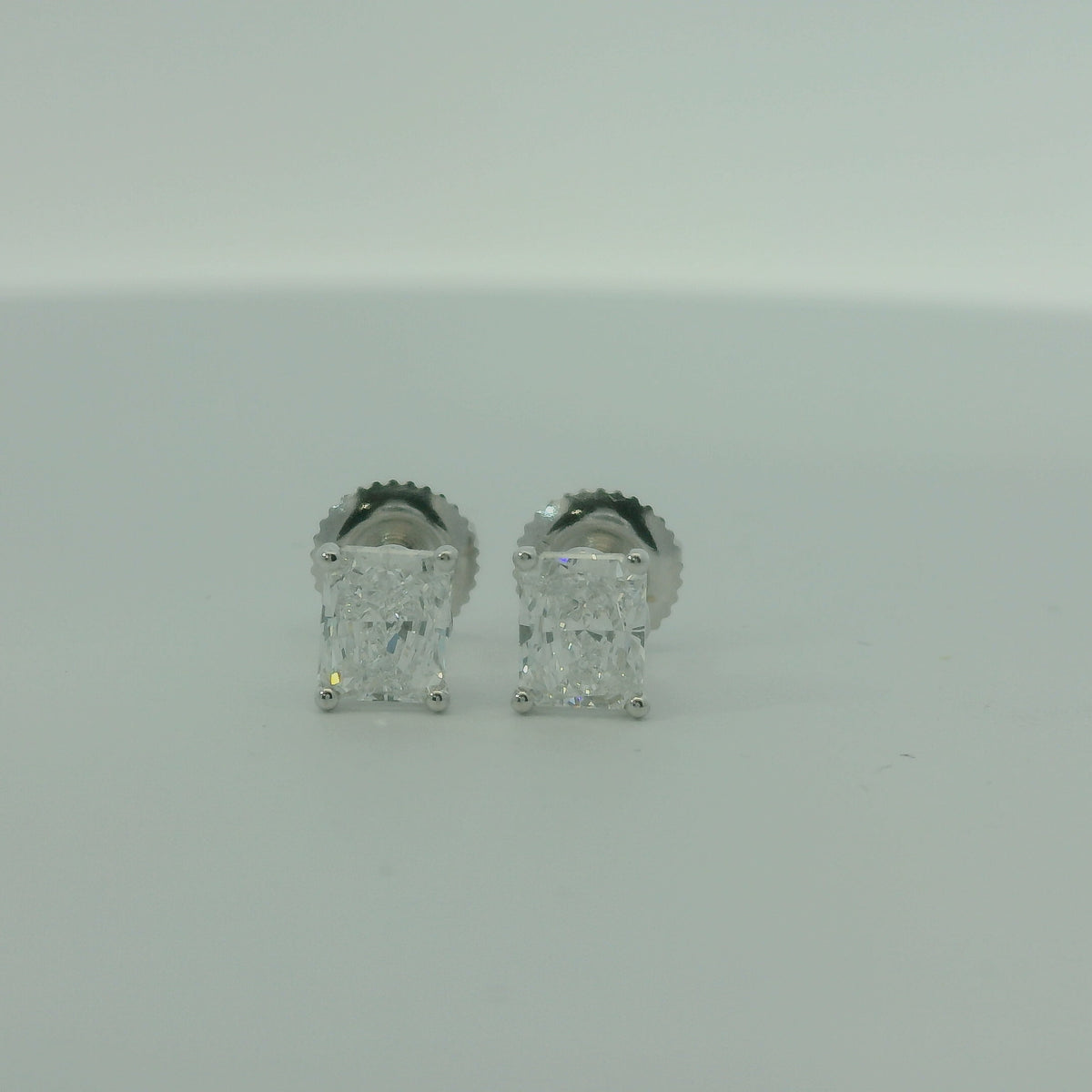 14K WHITE GOLD LAB DIAMOND RADIANT 1.04CTW EARRINGS 1.1G UNISEX