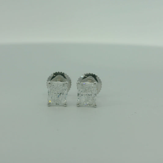 14K WHITE GOLD LAB DIAMOND RADIANT 1.04CTW EARRINGS 1.1G UNISEX