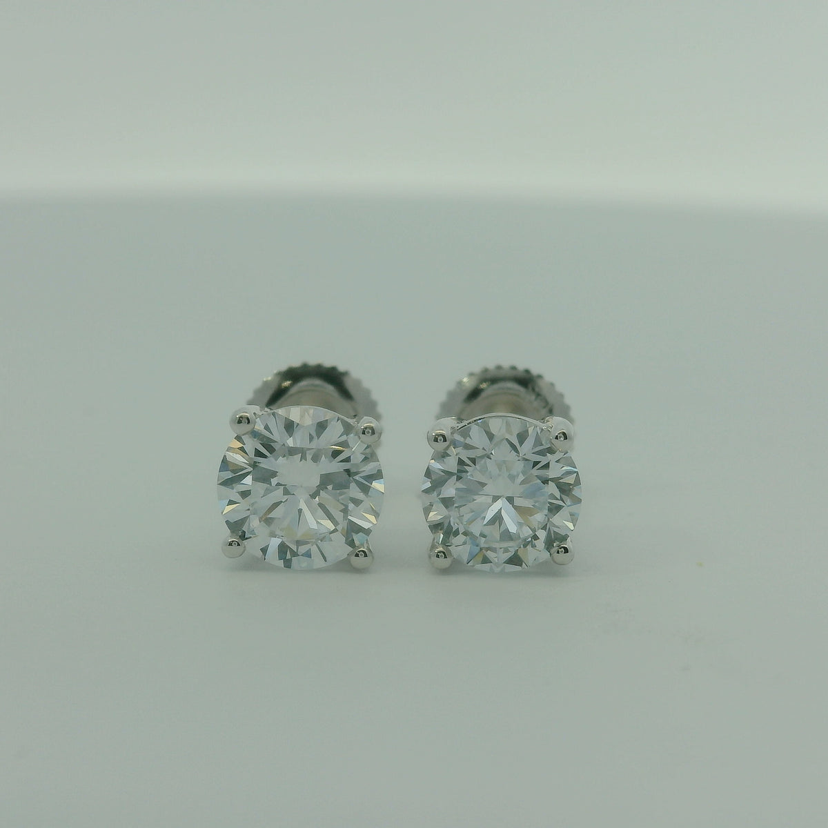 14K WHITE GOLD LAB DIAMOND ROUND 2.04CTW EARRINGS 1.9G UNISEX