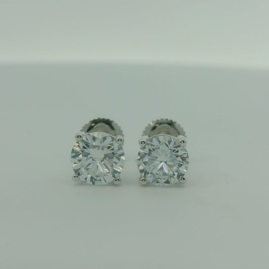 14K WHITE GOLD LAB DIAMOND ROUND 2.04CTW EARRINGS 1.9G UNISEX