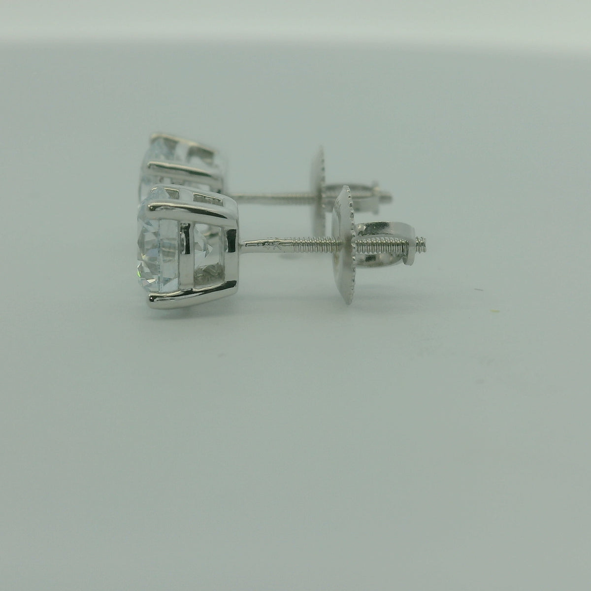 14K WHITE GOLD LAB DIAMOND ROUND 2.04CTW EARRINGS 1.9G UNISEX