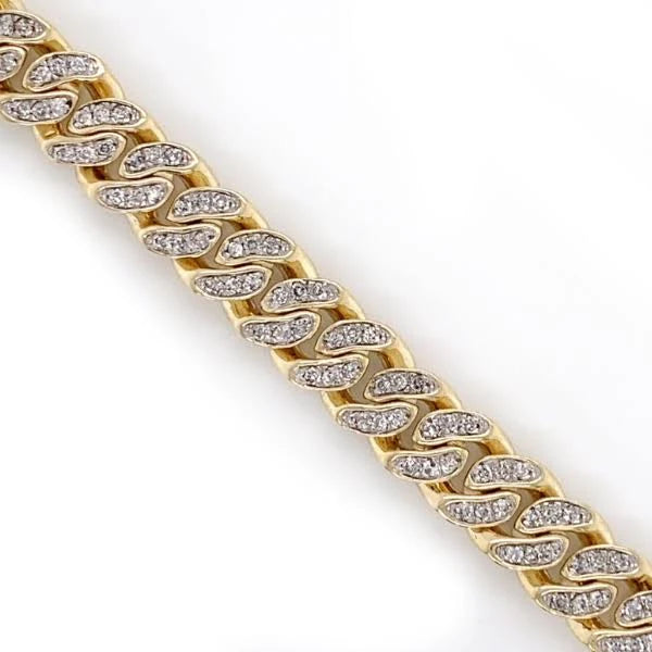 14K YELLOW GOLD HOLLOW CONCAVE CUBAN CZ BRACELET 6.92MM WIDTH 7 1/4" LENGTH