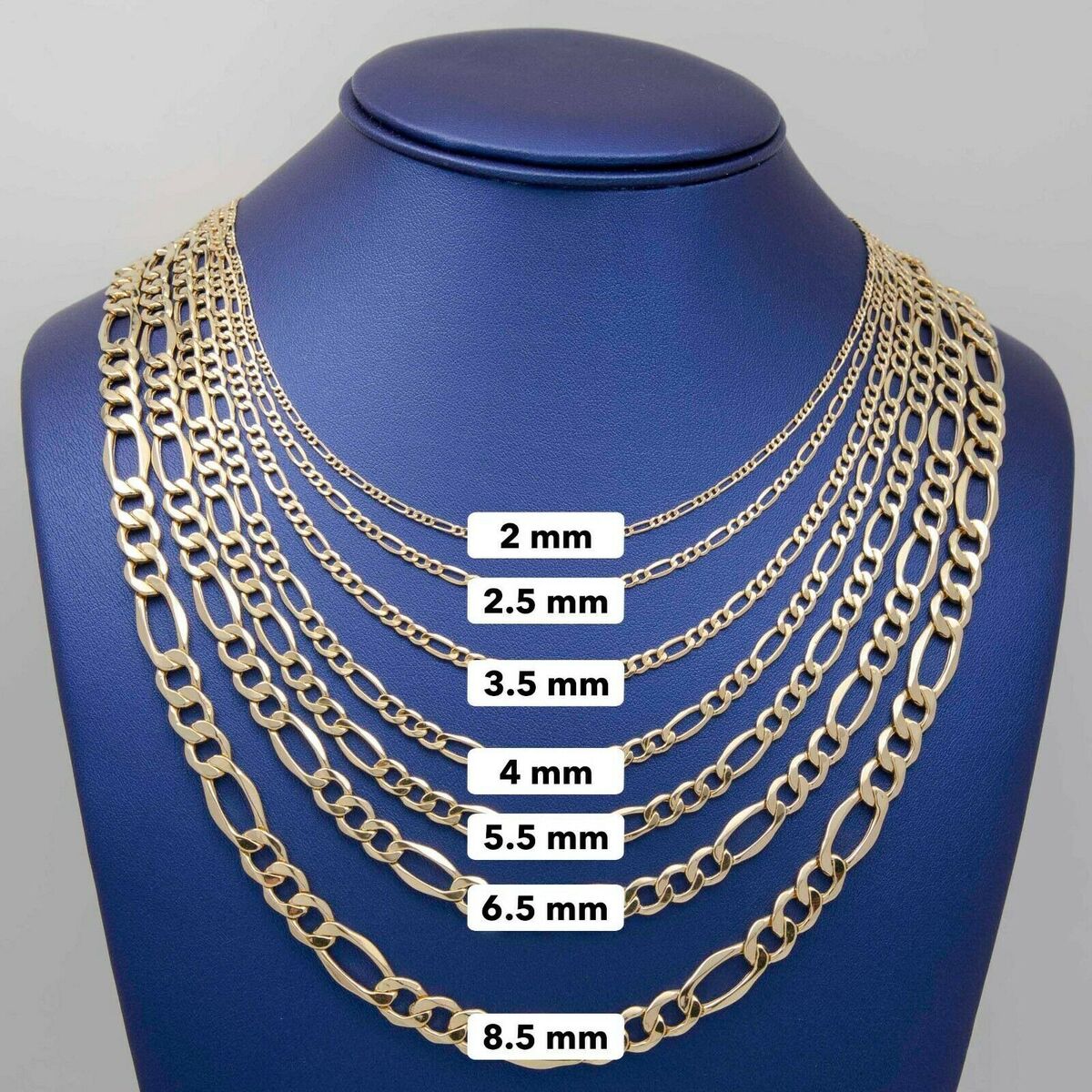 14K YELLOW GOLD SOLID FIGARO CHAIN 20" 3.23MM 7.5G