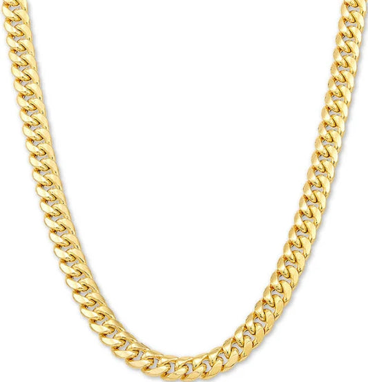 14K YELLOW GOLD SOLID MIAMI CUBAN CHAIN WITH BOX CLASP 22" LENGTH 8.22MM