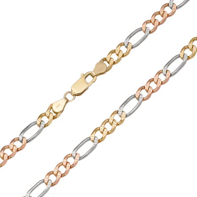 14K TRI COLOR GOLD FIGARO CHAIN 20" 2.31MM CHILDREN AND WOMEN 4.1G