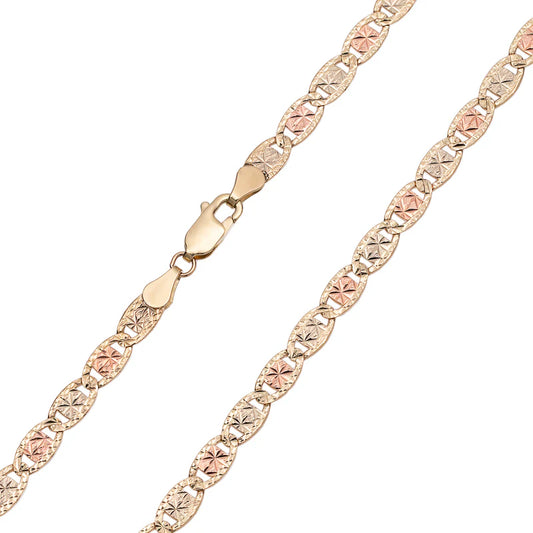 14K TRI COLOR GOLD SOLID STAR VALENTINO CHAIN 22" LENGTH 4.04MM