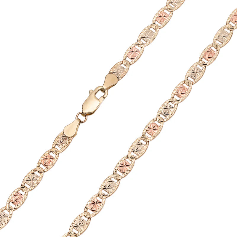 14K TRI COLOR GOLD SOLID STAR VALENTINO CHAIN 18" LENGTH 2.49MM