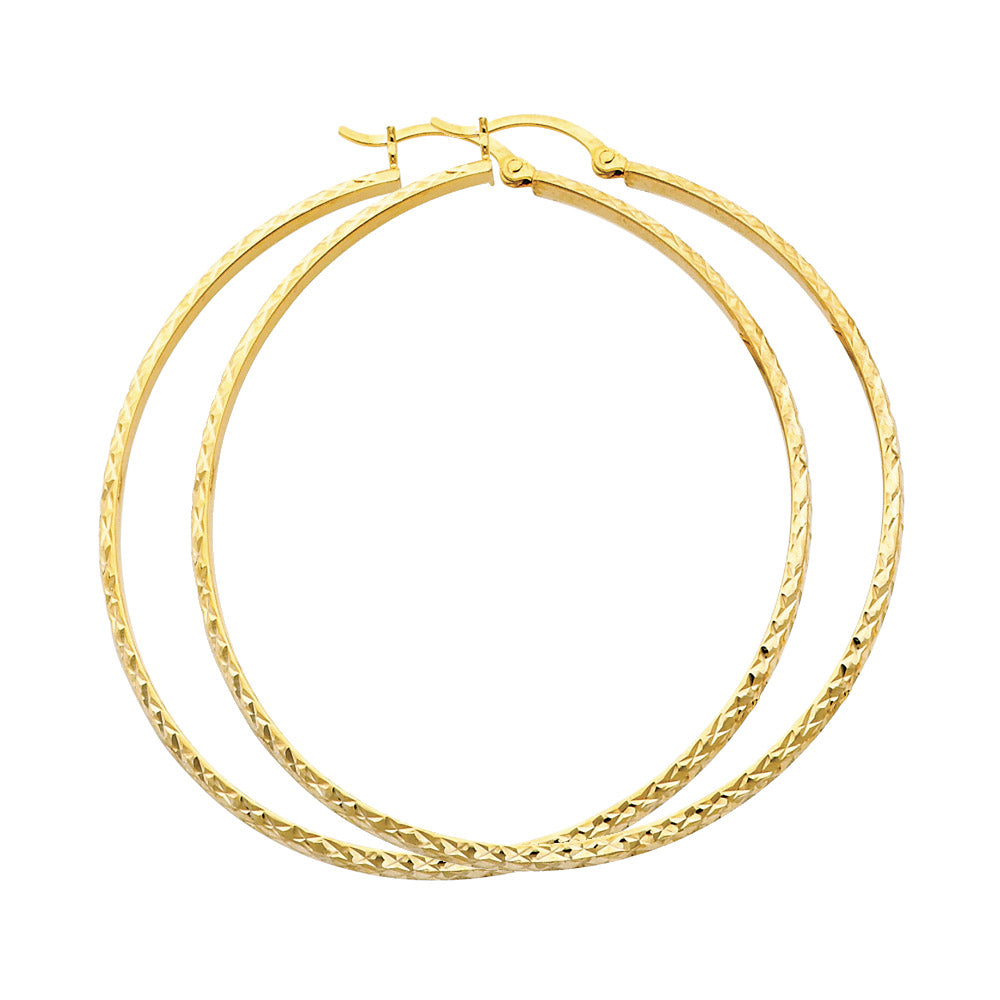 14K YELLOW GOLD HOLLOW CRYSTAL CUT HOOPS 78.96MM LENGTH 74.72MM WIDTH