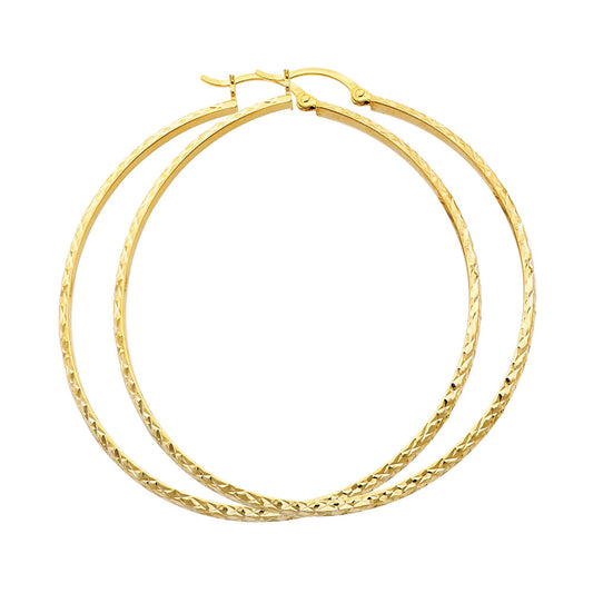 14K YELLOW GOLD HOLLOW CRYSTAL CUT HOOPS 78.96MM LENGTH 74.72MM WIDTH