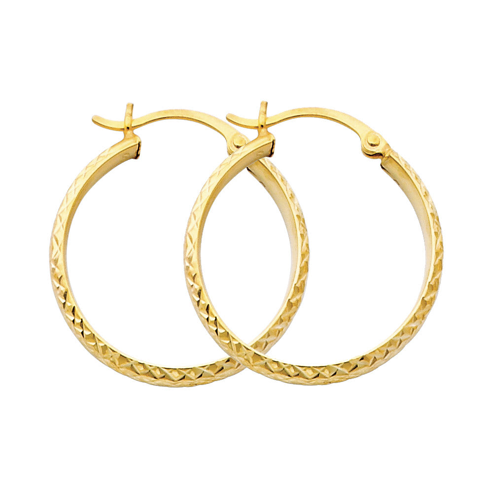 14K YELLOW GOLD HOLLOW FANCY HOOPS 3MM WIDTH 32.78MM LENGTH