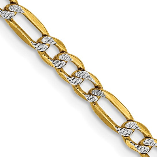 14K YELLOW GOLD WITH PAVE SOLID FIGARO CHAIN 26" 5.12MM 20.1G