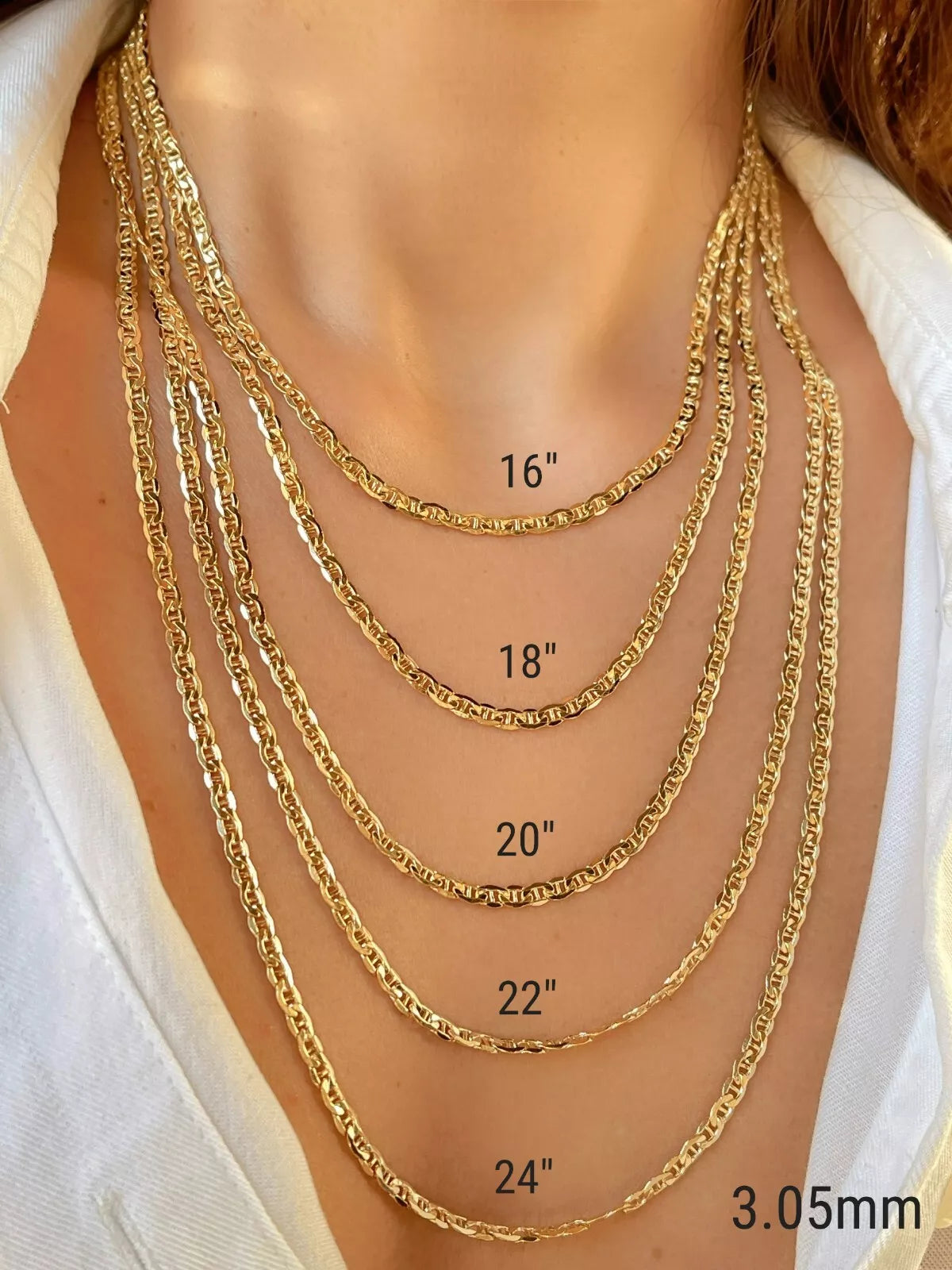 14K YELLOW GOLD SOLID MARINER CHAIN 24" 3.43MM 8.8G