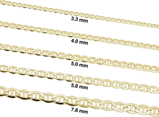 14K YELLOW GOLD SOLID MARINER CHAIN 24" 3.43MM 8.8G