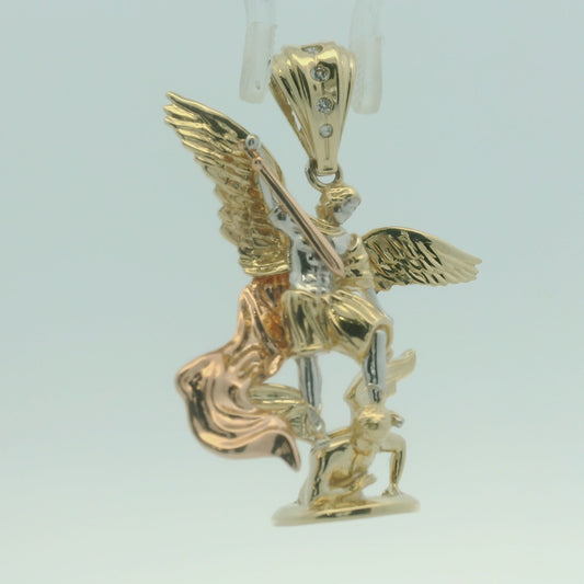 14K TRI COLOR GOLD ST. MICHAEL CHARM CZ 43.83MM LENGTH 32.76MM WIDTH
