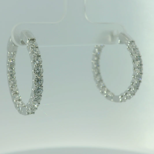 14K WHITE GOLD HOOP EARRINGS WITH ROUND LAB DIAMONDS
