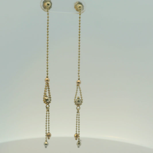14K TRI COLOR GOLD BEAD DANGLING EARRINGS WOMEN