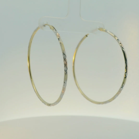 14K TRI COLOR MALAYSIAN CRYSTAL CUT HOOPS 45.70MM LENGTH 45.33MM