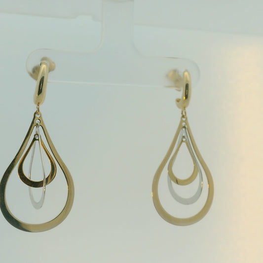 14K TWO TONE GOLD POLISHED DANGLE EARRINGS WOMEN