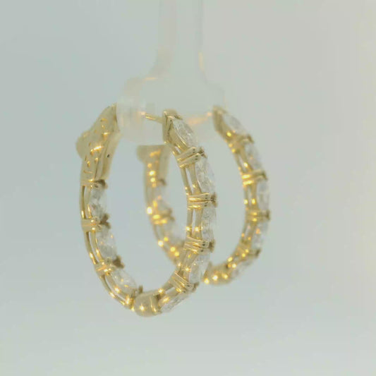 YELLOW GOLD HOOP EARRINGS LAB GROWN DIAMOND 3.32 CTW