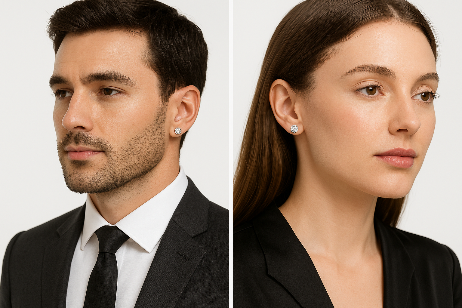 UNISEX 4 PRONG WHITE GOLD EARRINGS 1.44CTW ON MEN & WOMEN