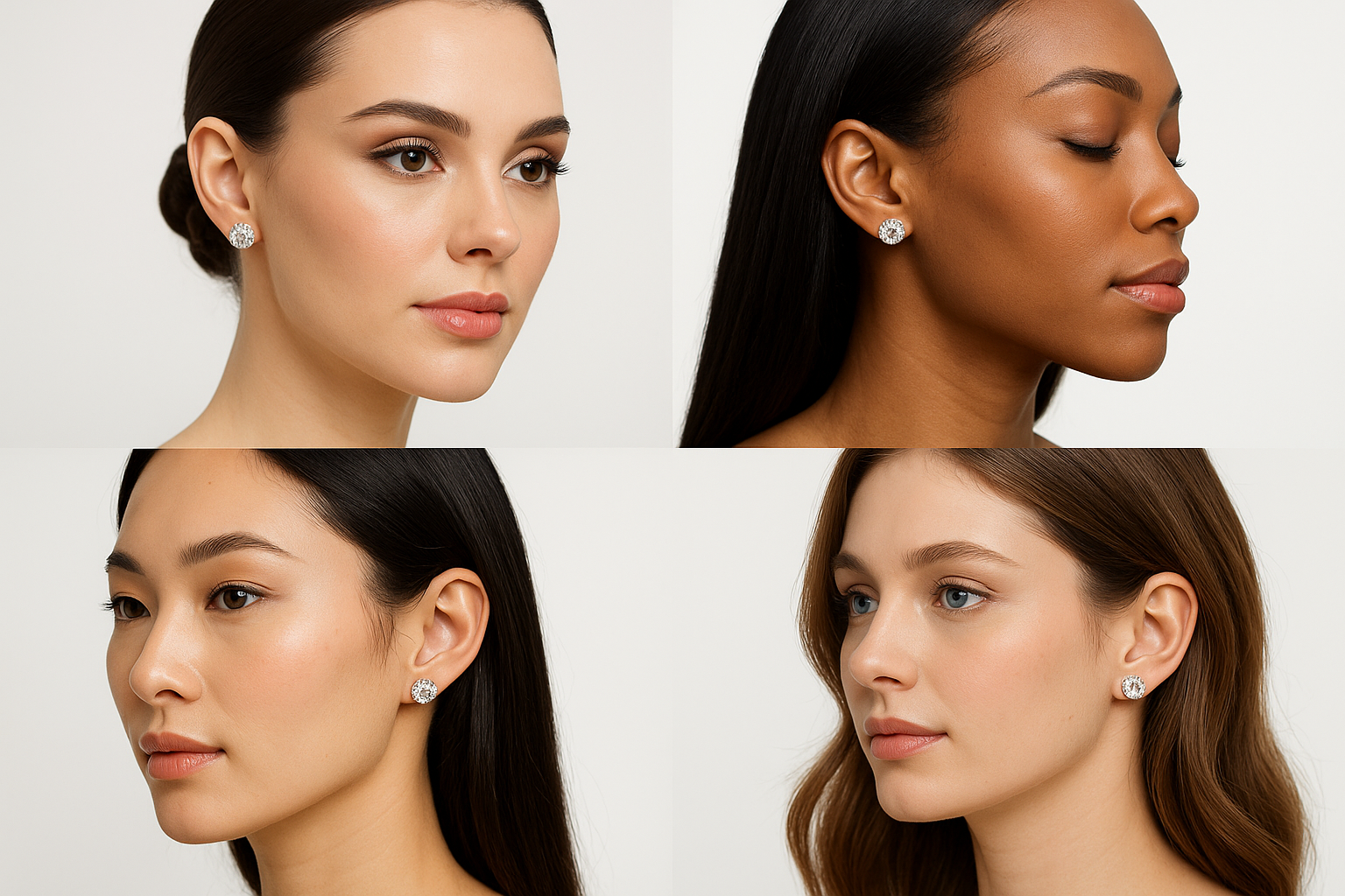 women wearing 4 prong white gold 4.08ctw studs